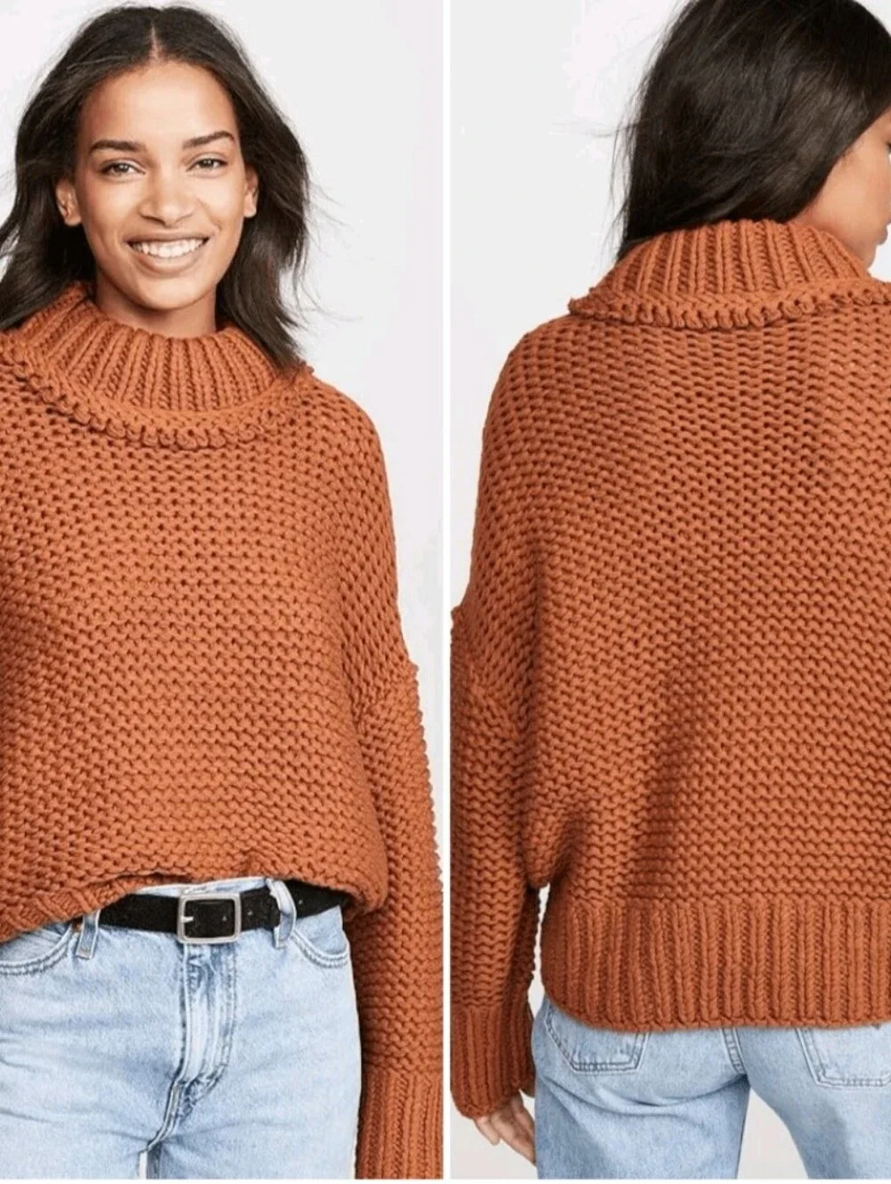 Free People My Only Sunshine Chunky Knit Crochet Oversized Sweater Size XL